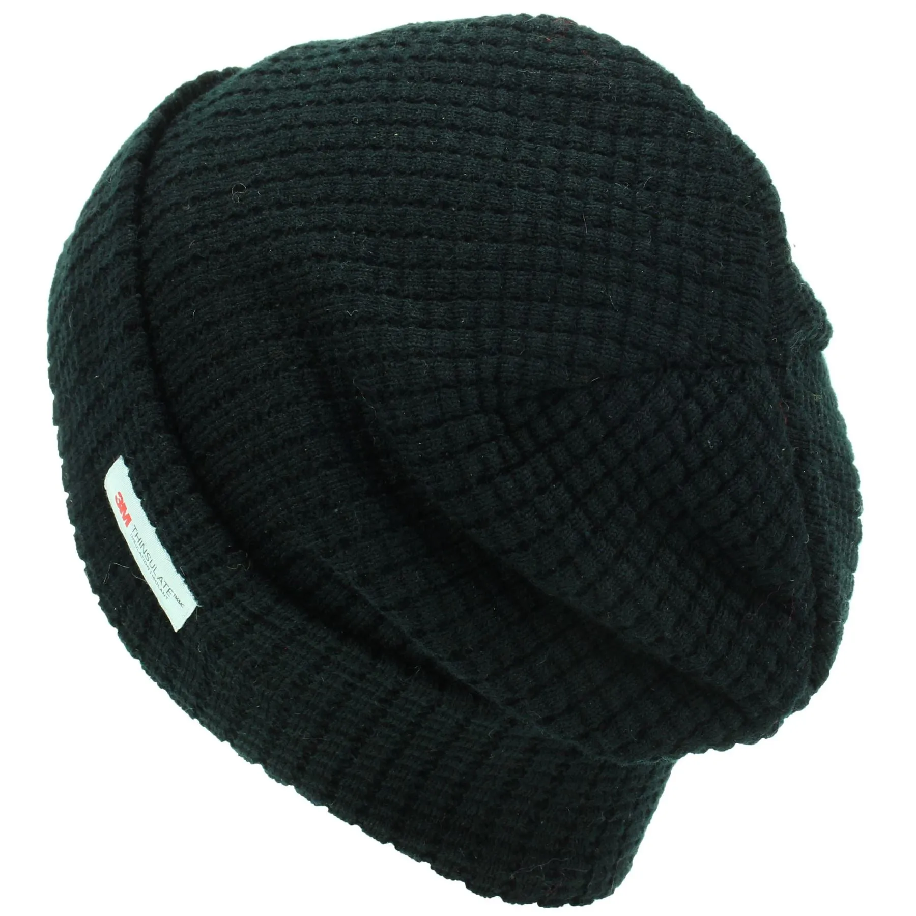 Knitted Waffle Design Beanie Hat - Black