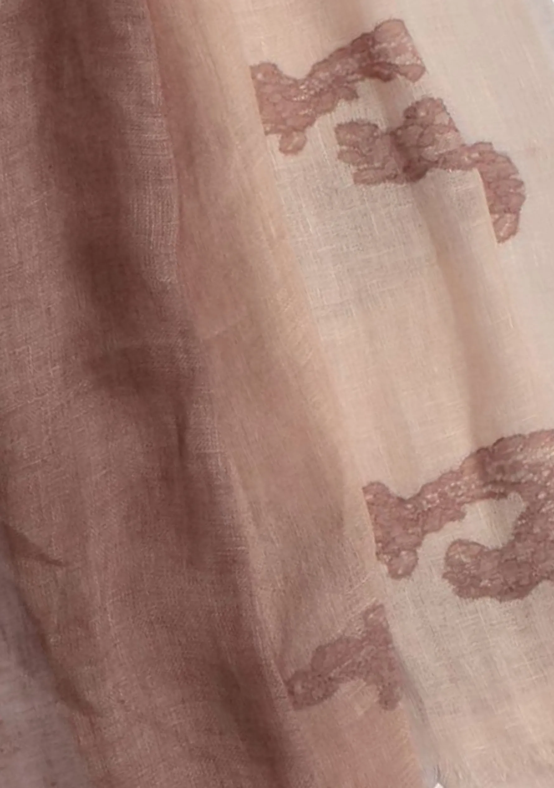 Lt. Copper and Copper Ombre Linen Scarf with Copper Lace Appliques