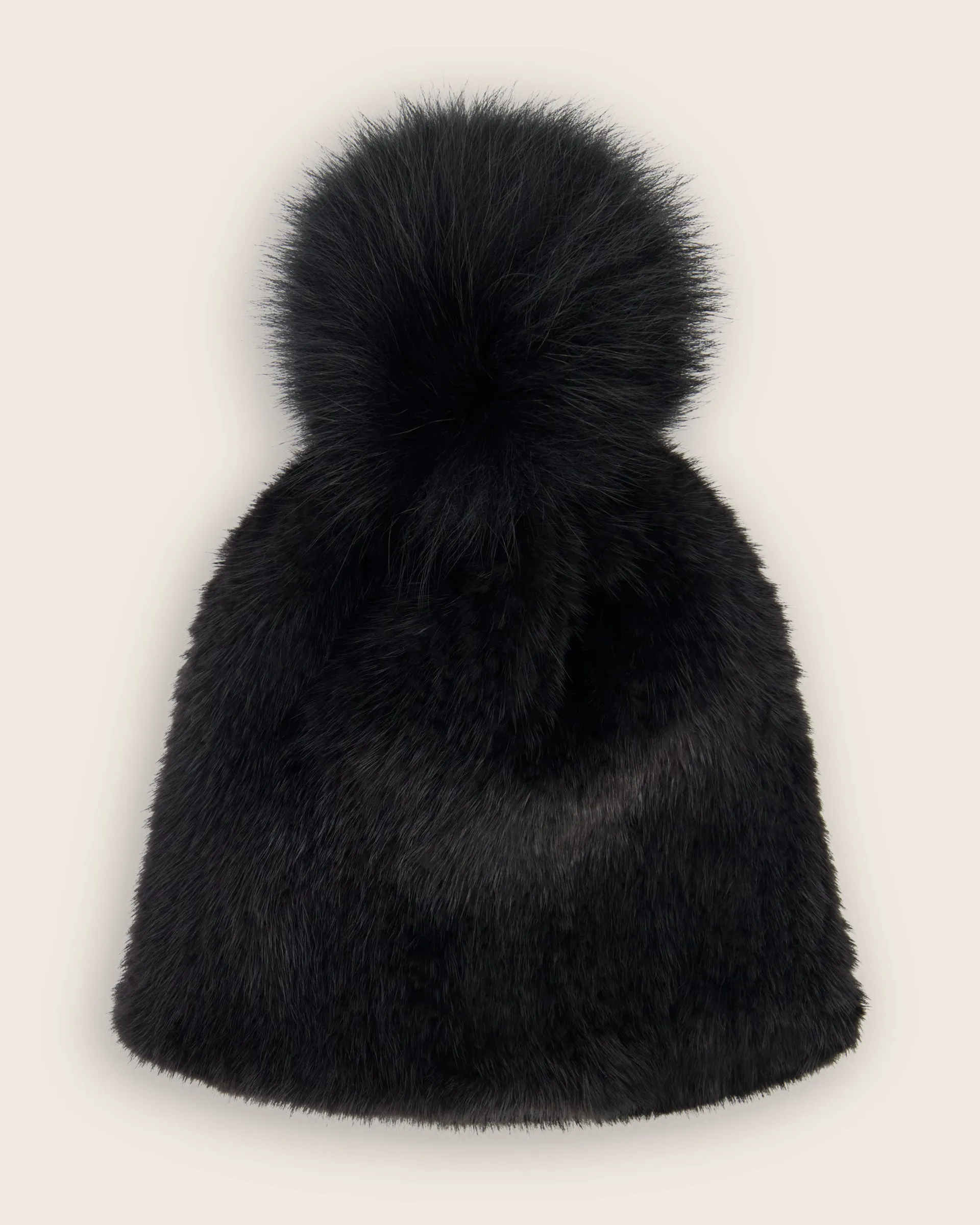 Lusso Mink Hat with Fox Fur Pom