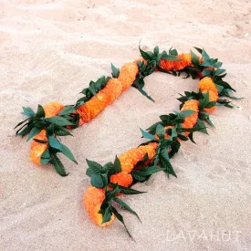 Maile Leaves with Ilima Hawaiian Flower Lei