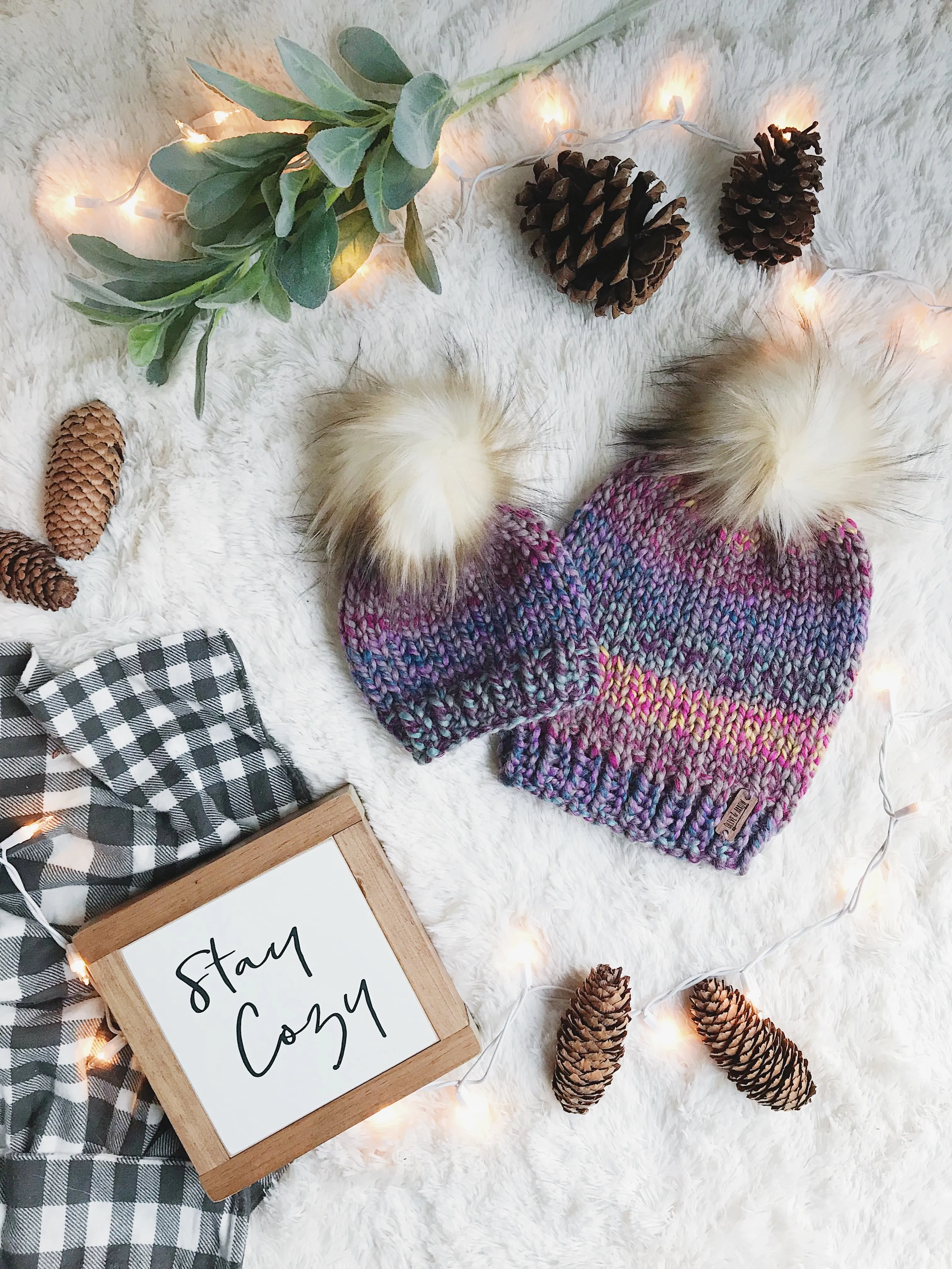 Mommy and Me SET Knitted Textured Beanie with Faux Fur Pom Pom // The Kennebec