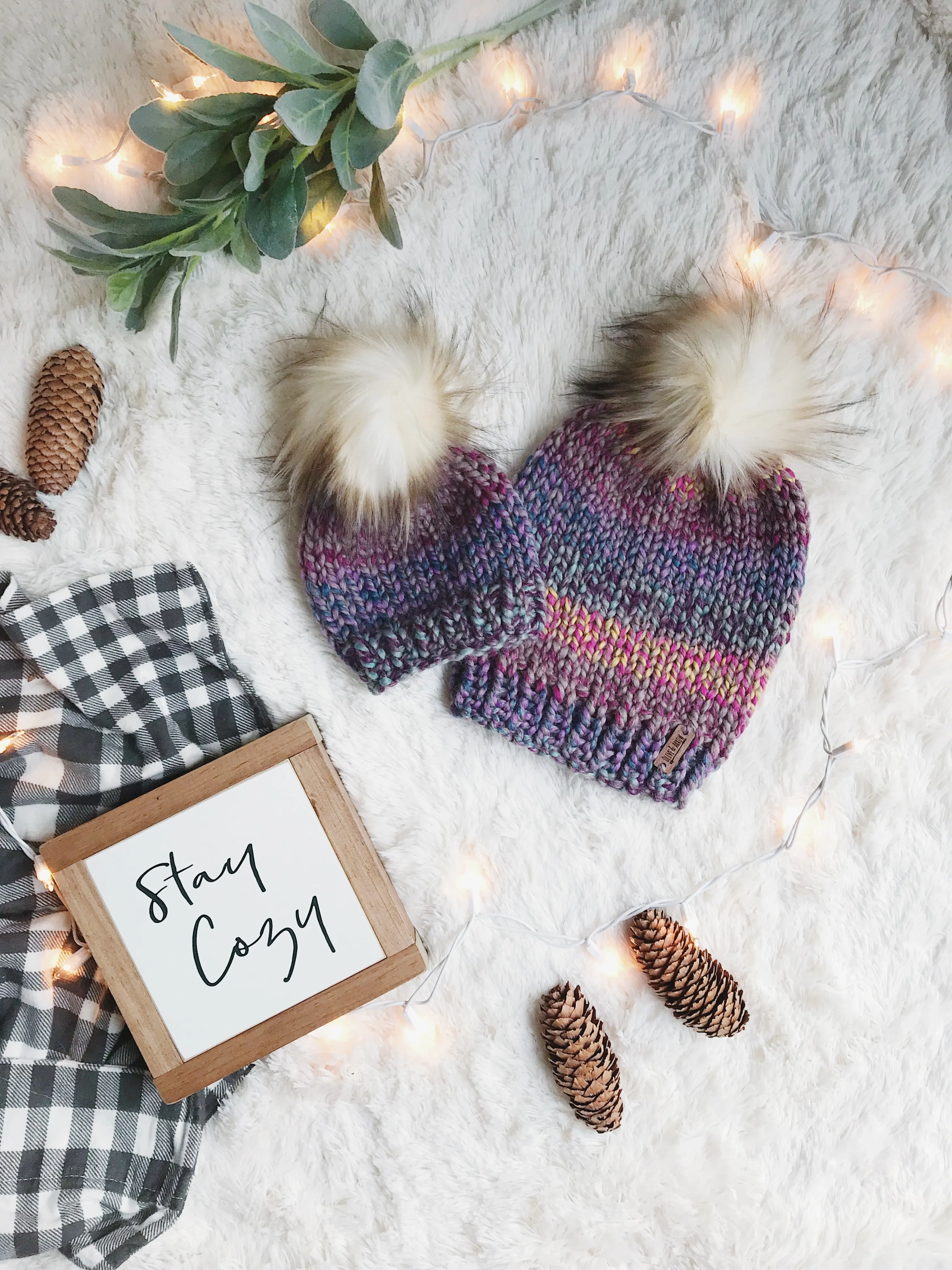 Mommy and Me SET Knitted Textured Beanie with Faux Fur Pom Pom // The Kennebec