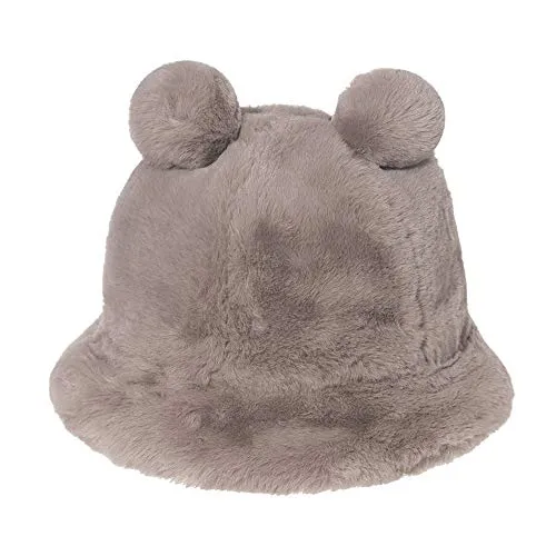 NEWBLOM Bear Plush Hat Autumn Winter Fisherman Hat Lovely Soft Warm Plush Basin Cap