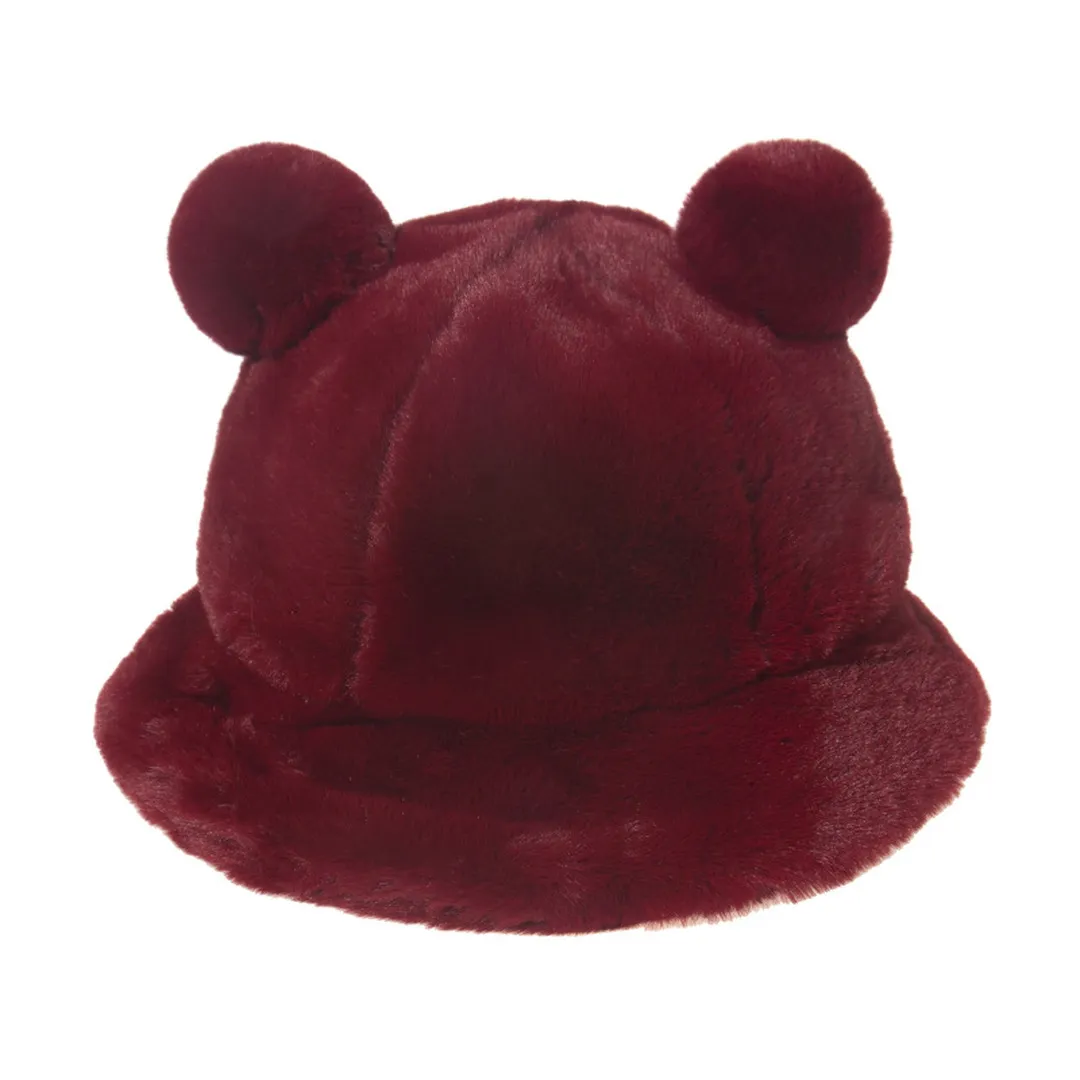 NEWBLOM Bear Plush Hat Autumn Winter Fisherman Hat Lovely Soft Warm Plush Basin Cap