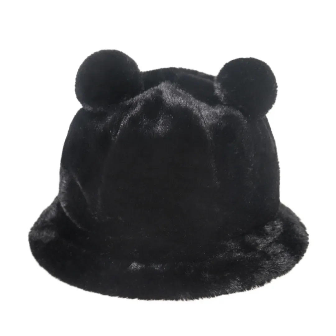 NEWBLOM Bear Plush Hat Autumn Winter Fisherman Hat Lovely Soft Warm Plush Basin Cap