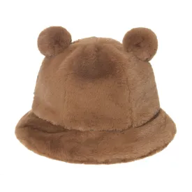 NEWBLOM Bear Plush Hat Autumn Winter Fisherman Hat Lovely Soft Warm Plush Basin Cap