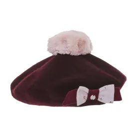 Patachou Girls Bordeaux and Blush Pom Pom Beret Hat