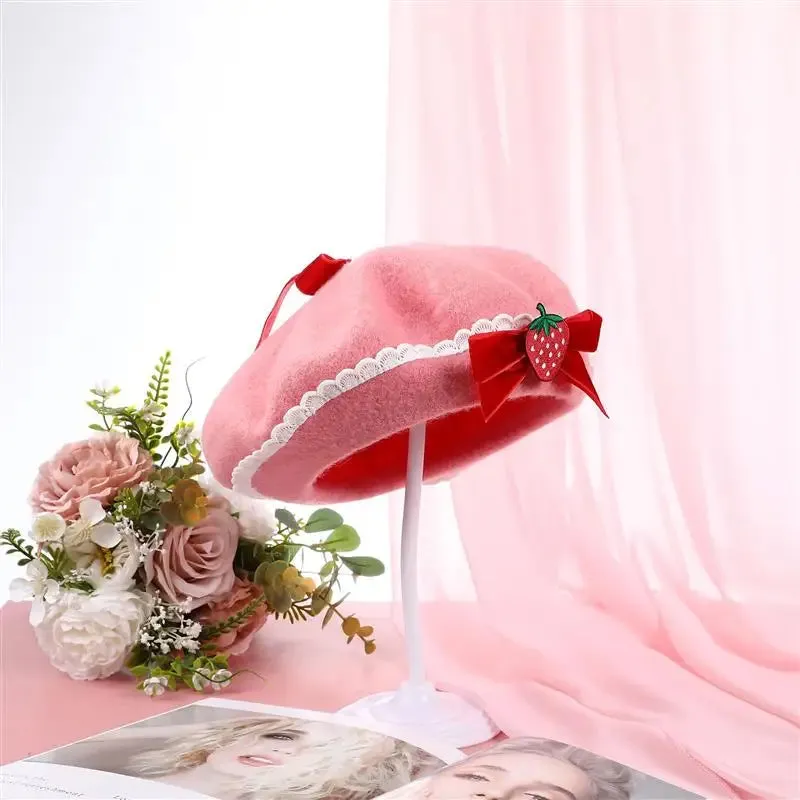 Pink Strawberry Beret Hat