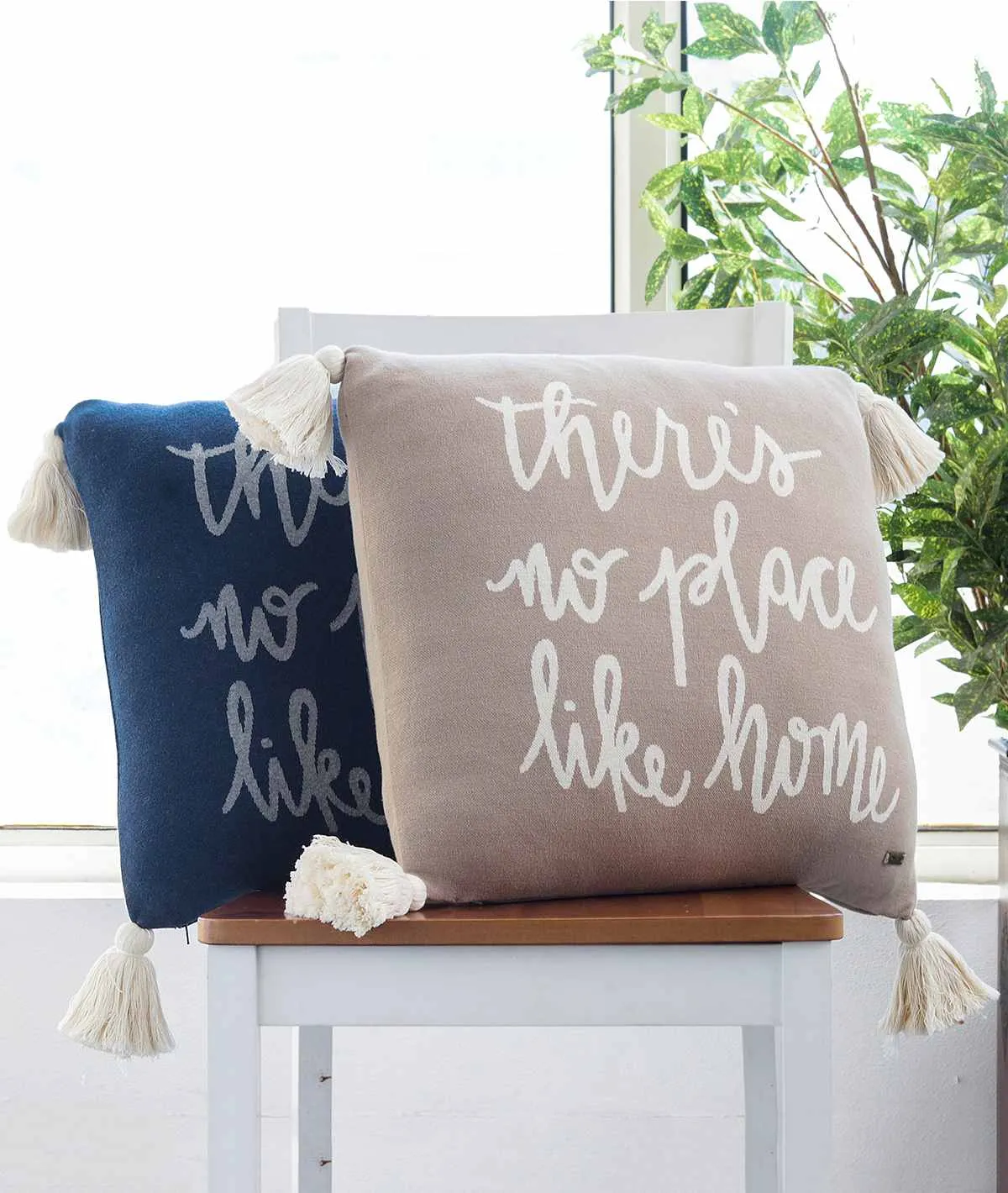 Place Like Home Cotton Knitted Decorative Navy Melange & Light Grey Melange Color 18 x 18 Inches Cushion Cover