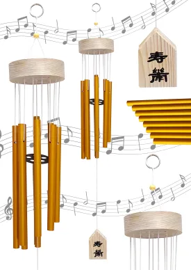 Plus Value Feng Shui Wind Chime Hanging Bells 8 Pipes Rods for Attracting Positive Vibrations Energy Home Office Balcony Living Room Bedroom Garden & Outdoors (Aluminium Metal, Gold) Windchimes