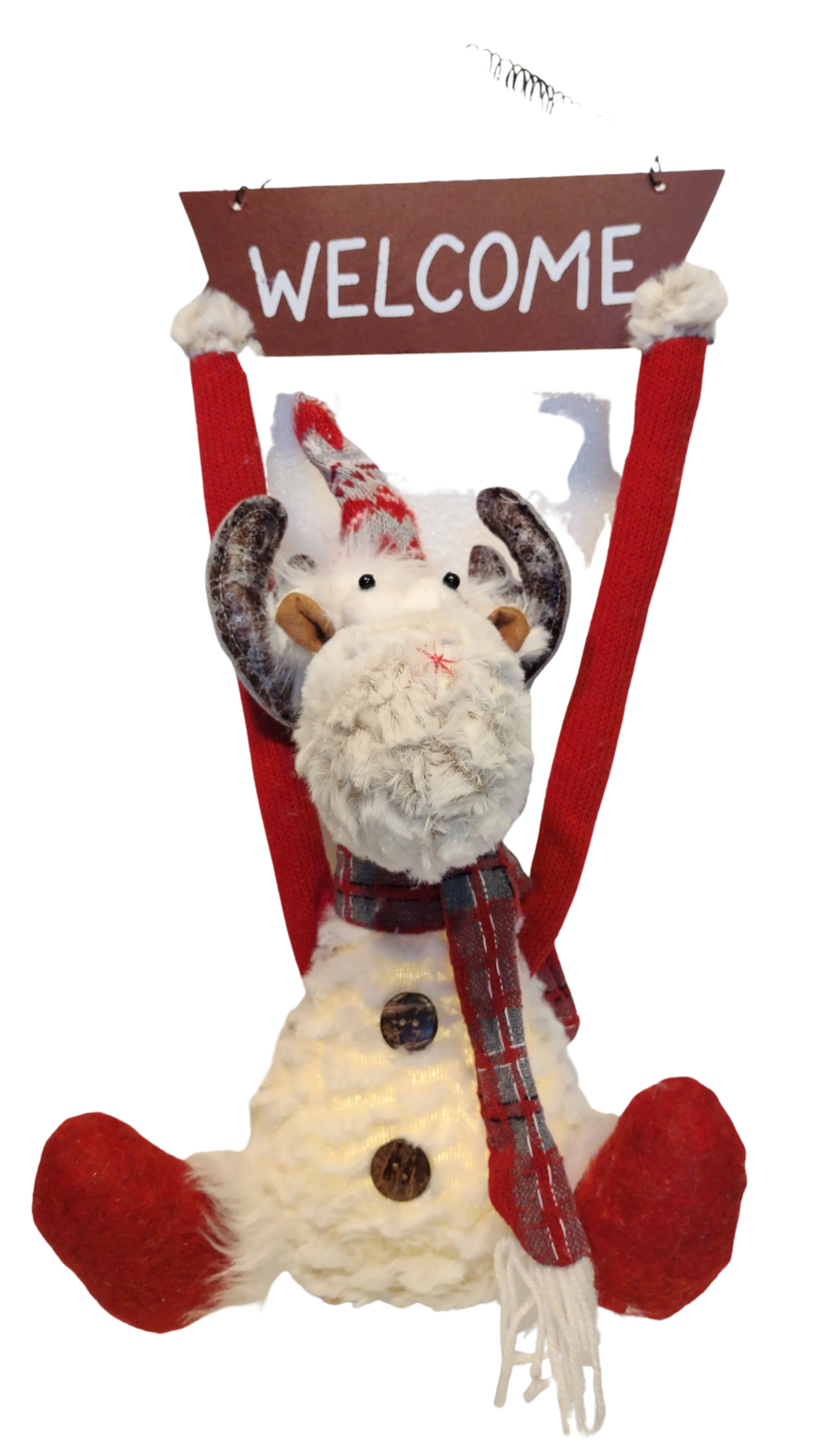 Plush Light Up Reindeer with Red Arms/Red Boots or Grey Arms/Grey Boots Holding Welcome Sign