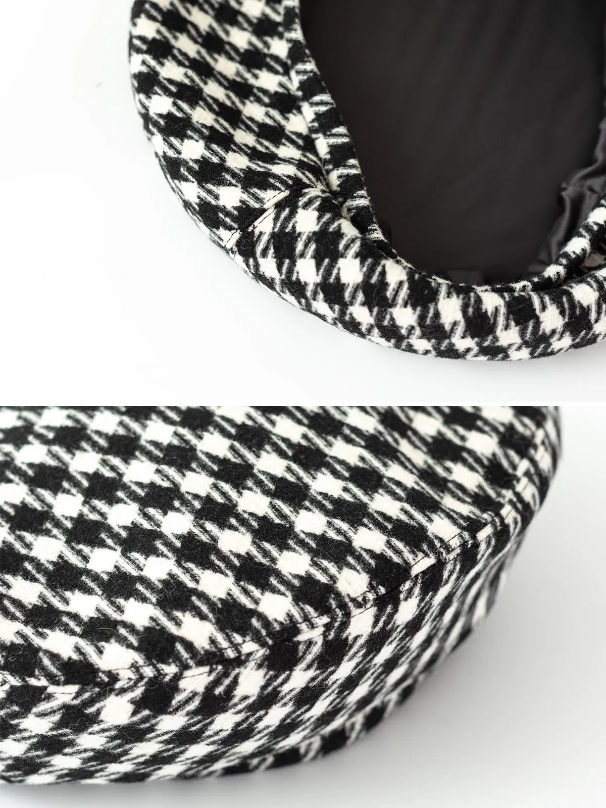 "Houndstooth" Beret Hat - Black & White