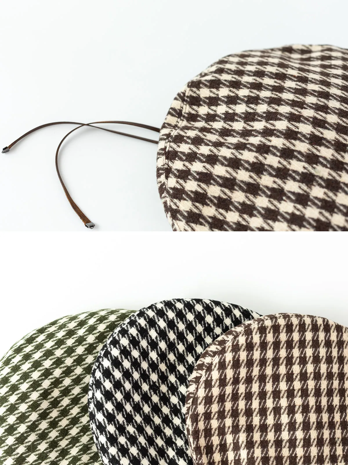 "Houndstooth" Beret Hat - Mocha