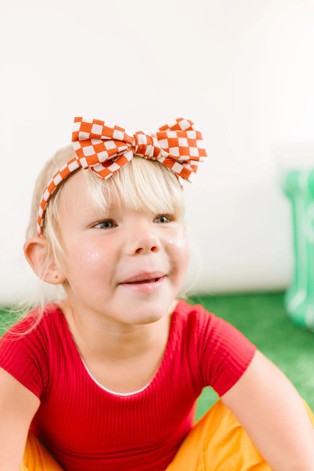 Red Checkered Bow Headband for  Girls