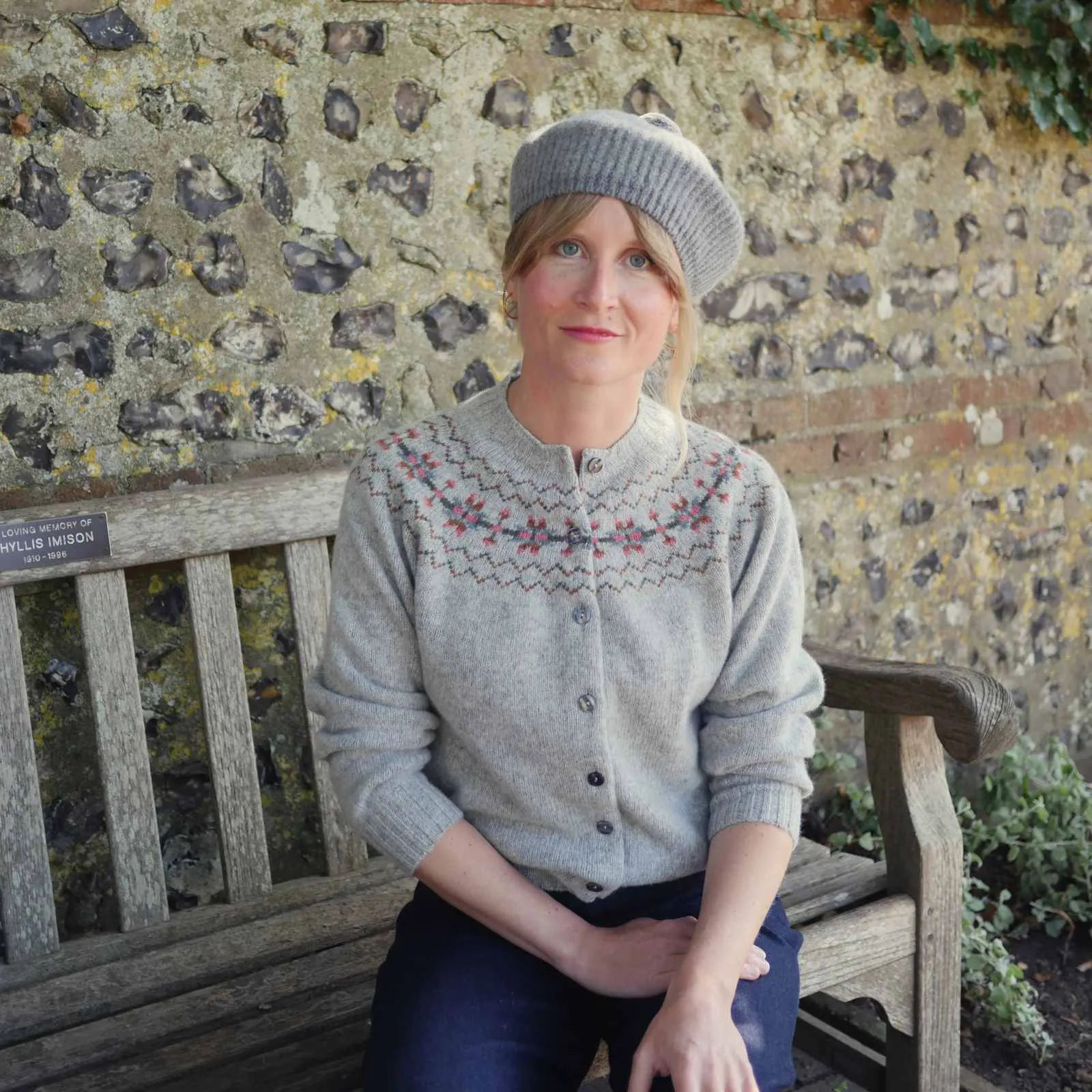 Ribbed Beret with Pom Pom - Grey