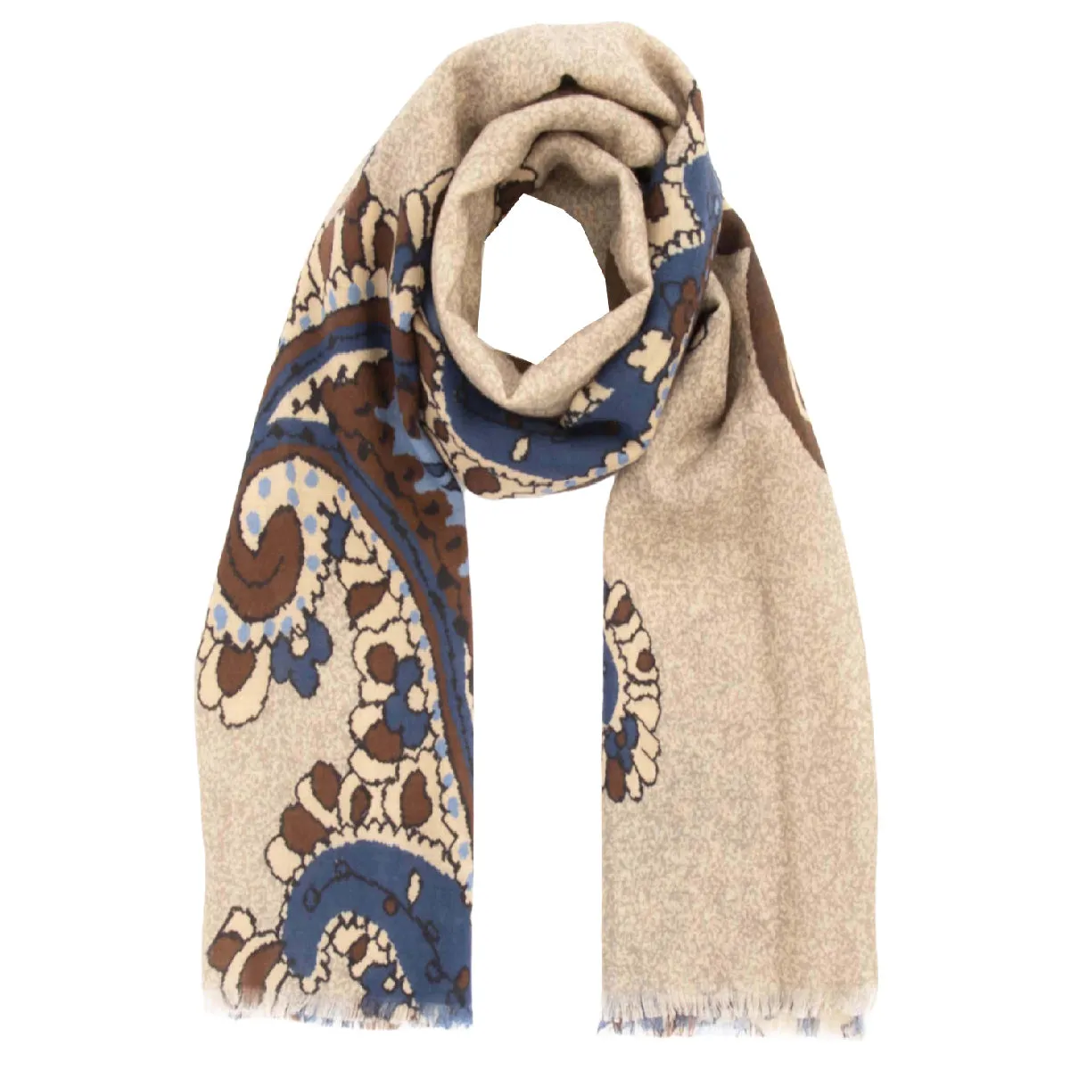 Sand Pure Italian Wool Paisley Scarf