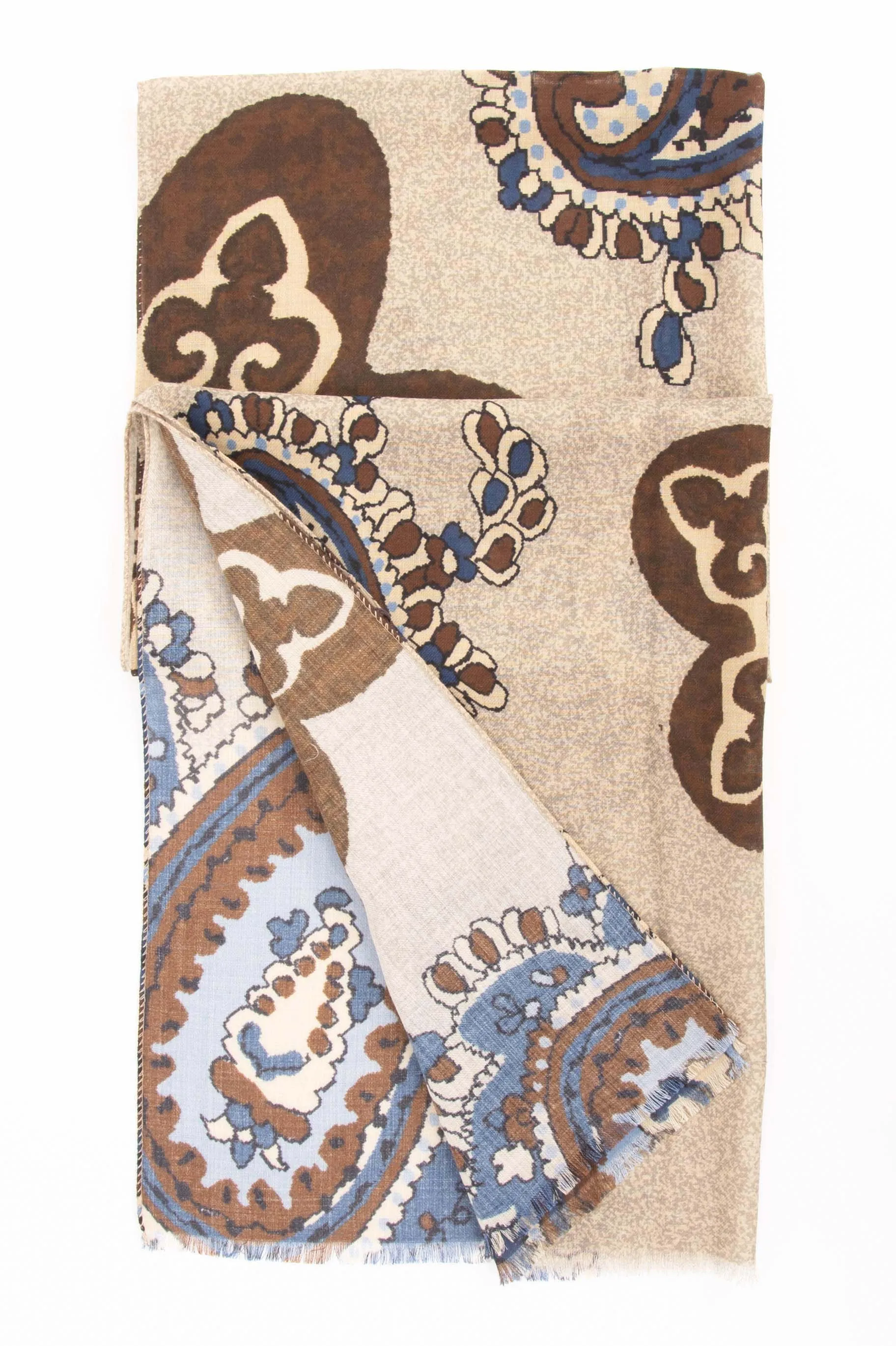 Sand Pure Italian Wool Paisley Scarf