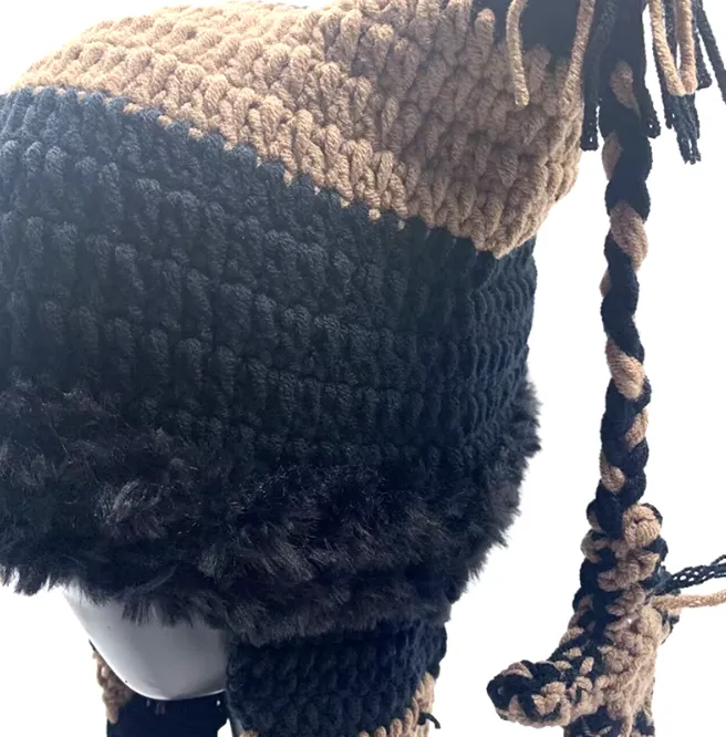 Stripy Knitted Crochet Hat With Stars & Fur Detail