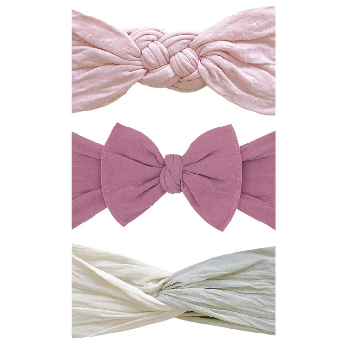 The 3 Amigas Bow Pack: Mauve Rose quartz dot Oatmeal/mushroom