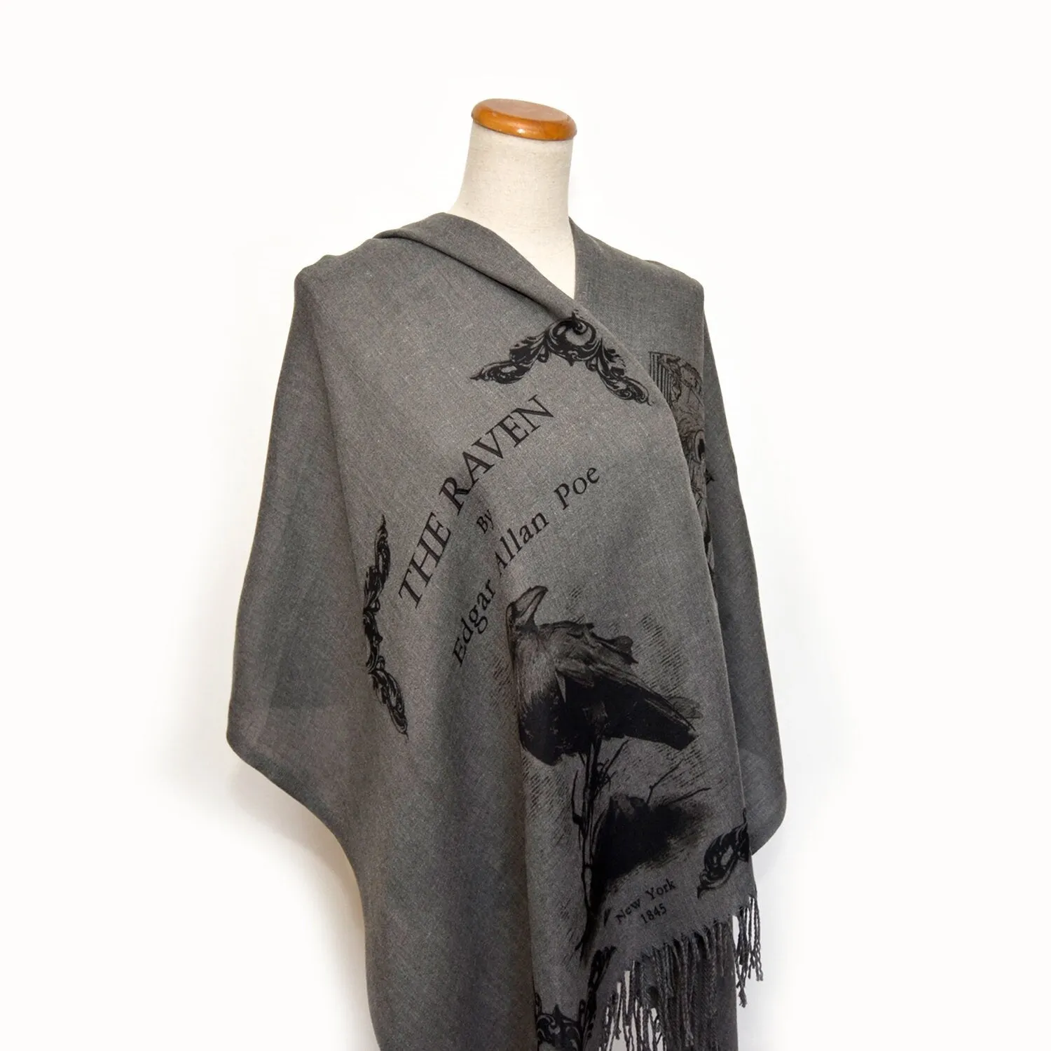 The Raven by Edgar Allan Poe  Shawl Scarf Wrap (Heather Gray)