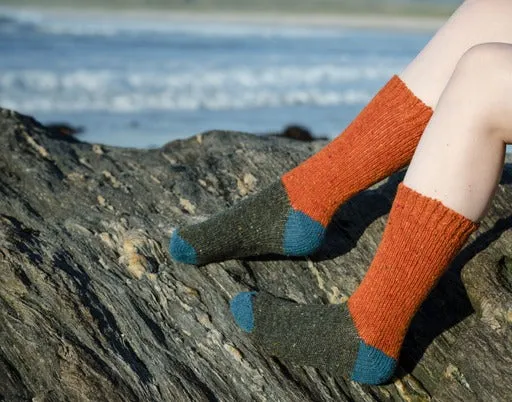 Tricolor 100% Merino Wool Socks | Orange