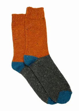 Tricolor 100% Merino Wool Socks | Orange