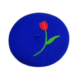 Tulip Embroidery Wool Beret