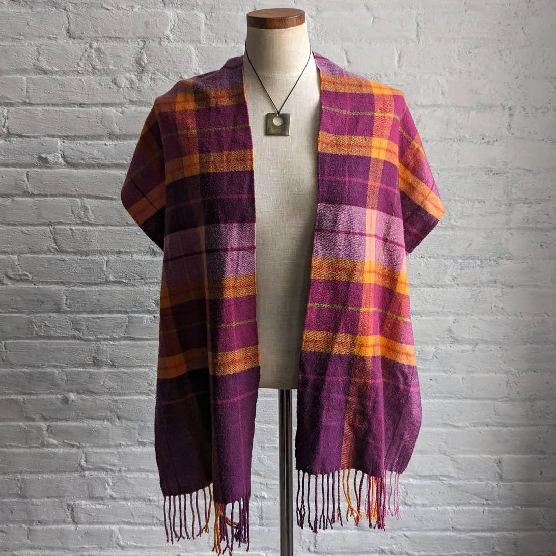 Vintage Cashmere Rainbow Skittles Plaid Scarf Grunge Fringe Flannel Wrap Shawl