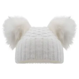 White Double PomPom Knitted Hat