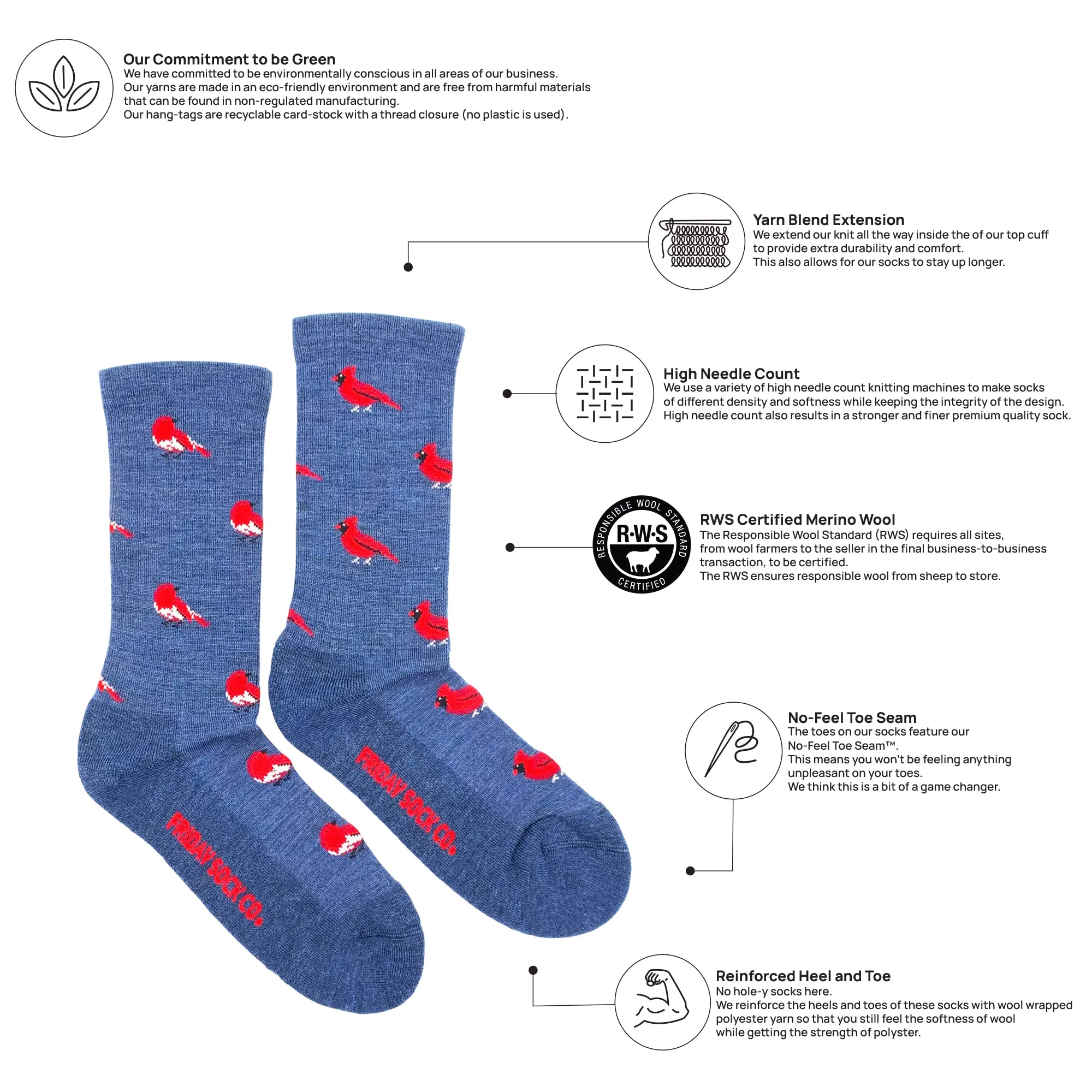 Women's Cardinal and Robin Merino Merino Wool Socks