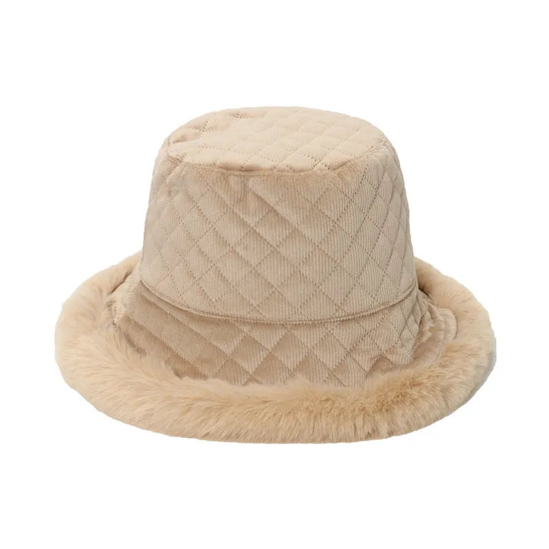 Women's Winter Bucket Hat, Corduroy Thick Plush Curly Warm Bucket Hat Basin Hat