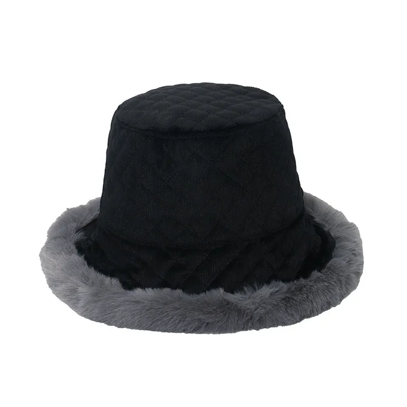 Women's Winter Bucket Hat, Corduroy Thick Plush Curly Warm Bucket Hat Basin Hat