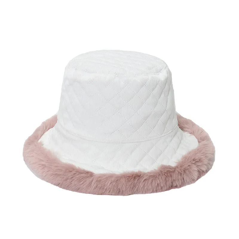 Women's Winter Bucket Hat, Corduroy Thick Plush Curly Warm Bucket Hat Basin Hat