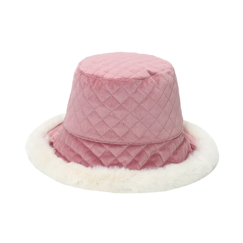 Women's Winter Bucket Hat, Corduroy Thick Plush Curly Warm Bucket Hat Basin Hat