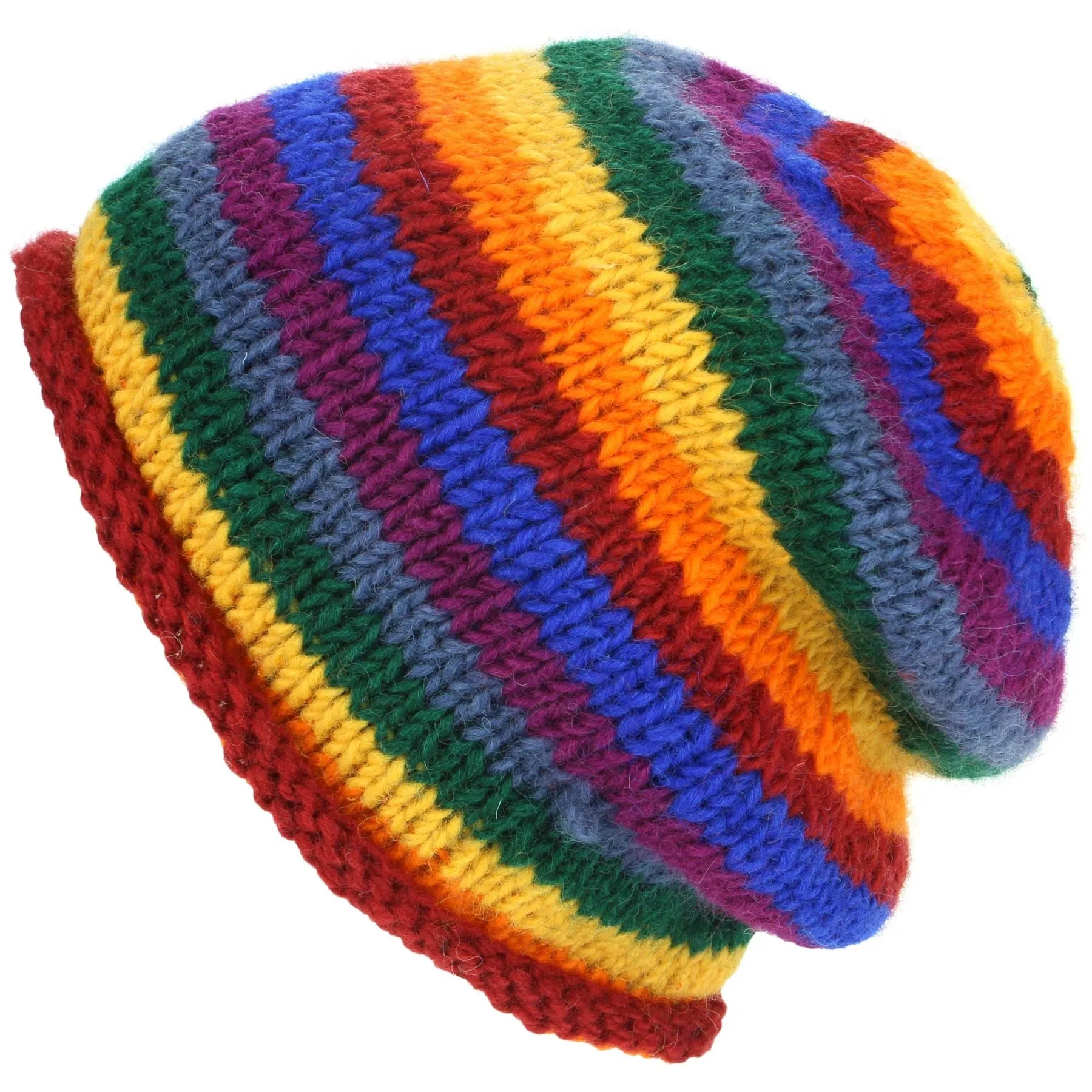 Wool Knit Baggy Beanie Hat - Rainbow