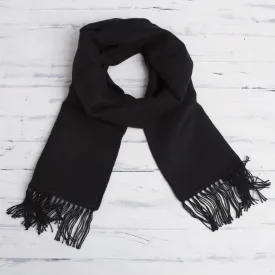 Woven Alpaca Blend Scarf for Men in Solid Black - Ebony Gift of Warmth | NOVICA